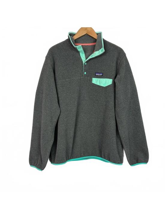 Patagonia Tops - Patagonia Gray Fleece Pullover with Mint Green Trim and Pocket